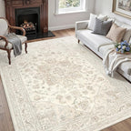 6x9 Area Rugs Living Room: Bedroom Washable Carpet Beige White | Vintage Boho - Image 3