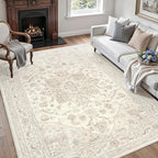 5x7 Area Rugs Living Room: Bedroom Washable Carpet Beige White | Vintage Boho - Image 3