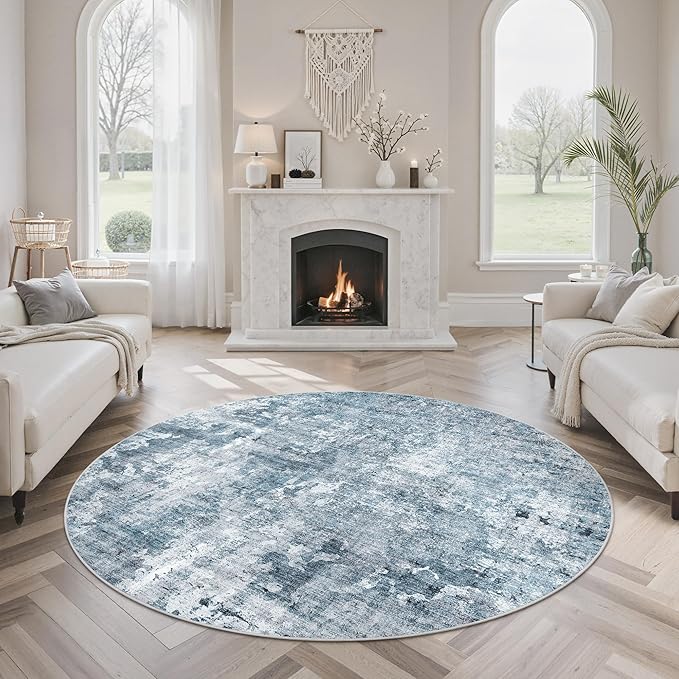 Soalmost Abstract 6x6 Round Rug 6ft Circle Living Room Rugs, Low Pile Stain by Soalmost