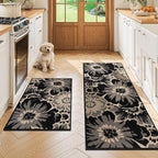Findosom Washable Kitchen Rug Set of 3, Non Slip High-Low Textured Floral - Image 3