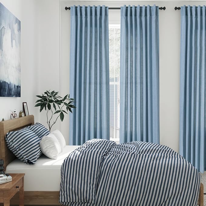 Blue Extra Long Curtain 102 inches Long 2 Panels Set - Image 2