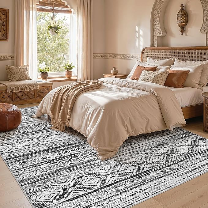 cotiled 10x13 Area Rugs Washable Boho Living Room Rug White/Black | Solve - Image 5