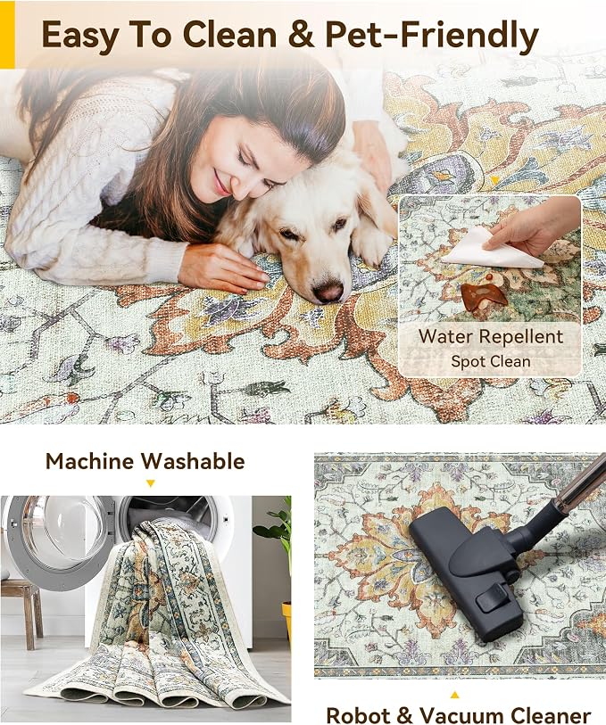 RELEANY Washable Area Rug, Square 7'x7', Water Repellent, Pet Friendly - Image 3