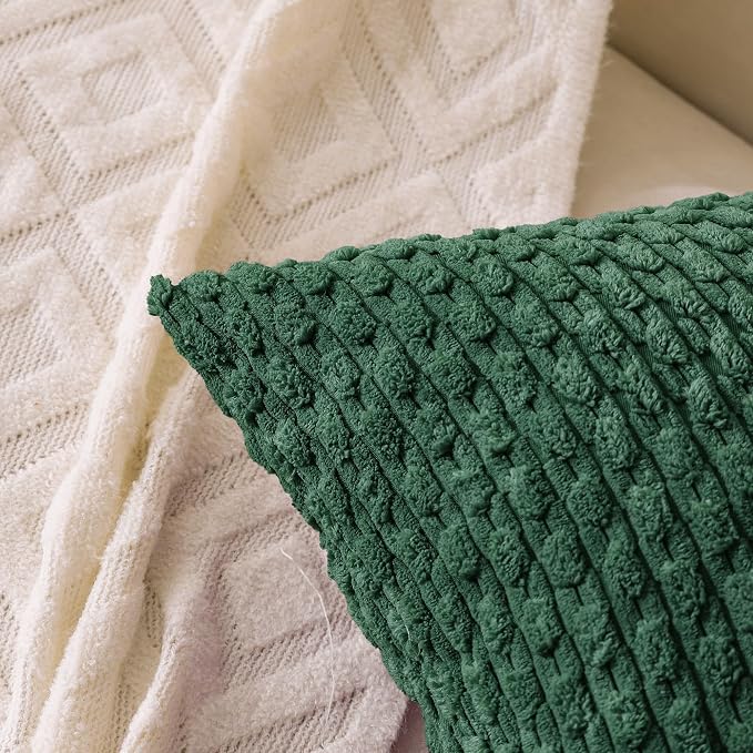Set of 4 Dark Green Decorative Throw Pillow Covers 20x20 Inch Corduroy Pillow - Image 2