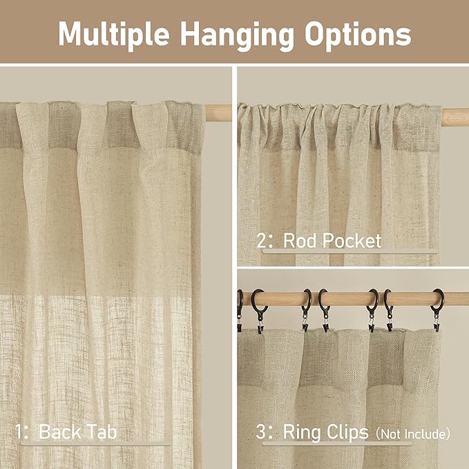 Small Cafe Linen Curtains 36 Inches Long, Semi Sheer Panels | Light Filtering - Image 3