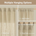 Light Filtering Linen Curtains 102 inches Long, Semi Sheer Panels | Linen - Image 2