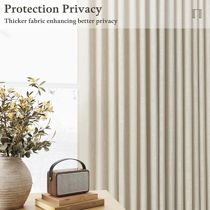 Beige Linen Pleated Light Filtering Curtains - Image 6
