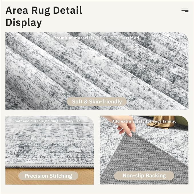 Soalmost 2x3 Washable Rugs for Kitchen, Small Area Rug Grey | Non-Slip Vintage - Image 6