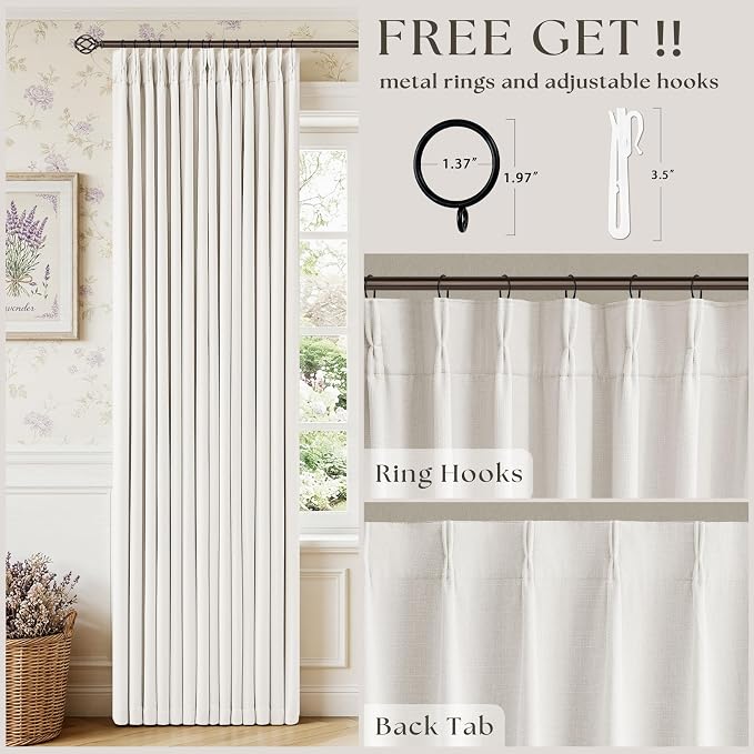 Ivory Beige White Pleated 100% Blackout Linen Curtains 90 Inches Long | Memory - Image 4