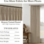Pinch Pleat 84 Inch Semi Sheer Linen Memory Trained Curtains Camel Tan 50W | - Image 5