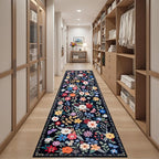 PLHXFR 3x10 Washable Runner Rug：Floral Indoor Kitchen Soft Carpet Black | - Image 5
