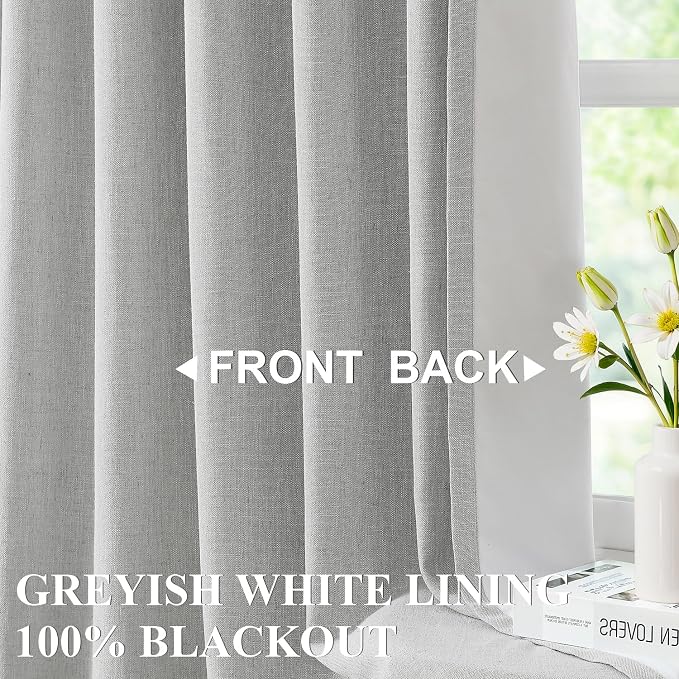 Vision Home Light Gray Pinch Pleated Full Blackout Curtains Linen Blended - Image 2