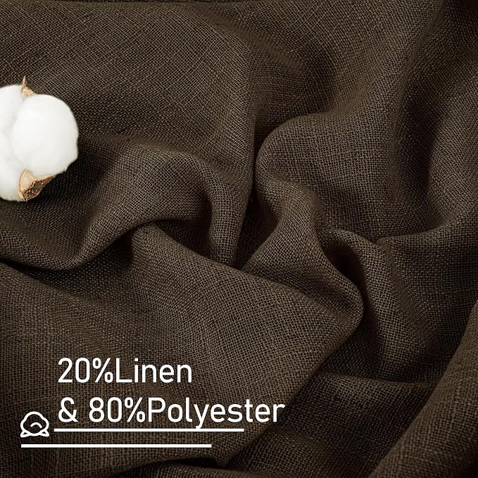 Dark Brown Semi Sheer Linen Curtains 60 Inch, 2 Panels | Light Filtering - Image 2