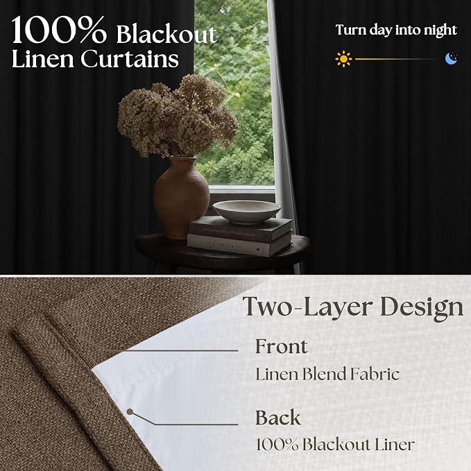 Brown Linen Pinch Pleated Black Out Memory Trained Curtains 102 Inches Long | - Image 5