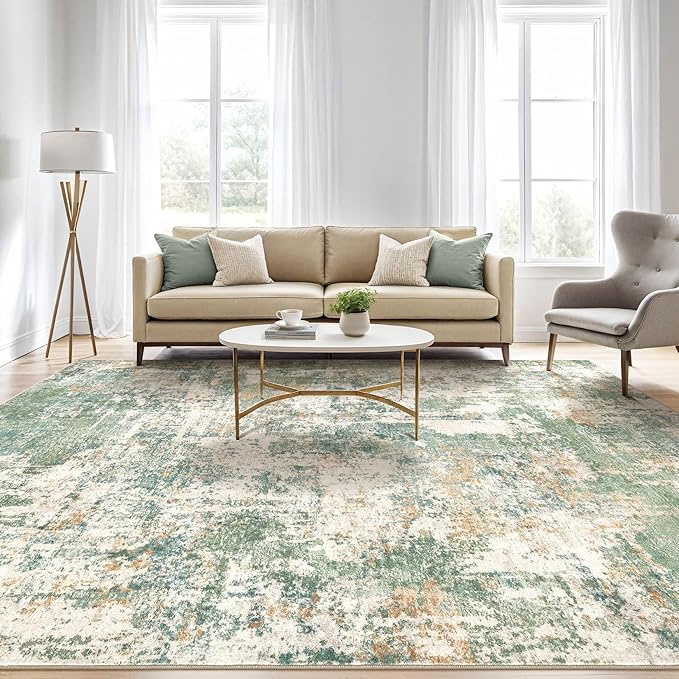 LOONGRUG 4x6 Area Rug Machine Washable Neutral Modern Abstract Rugs Green | - Image 5