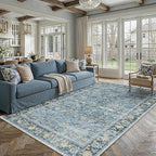 5x7 Light Blue Vintage Floral Washable Area Rug by HUGEAR