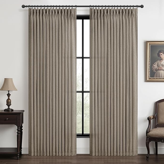 Custom 60 Inch Wide Pleated Natural Linen Curtains 92 Inches Long by PleatedDrapes