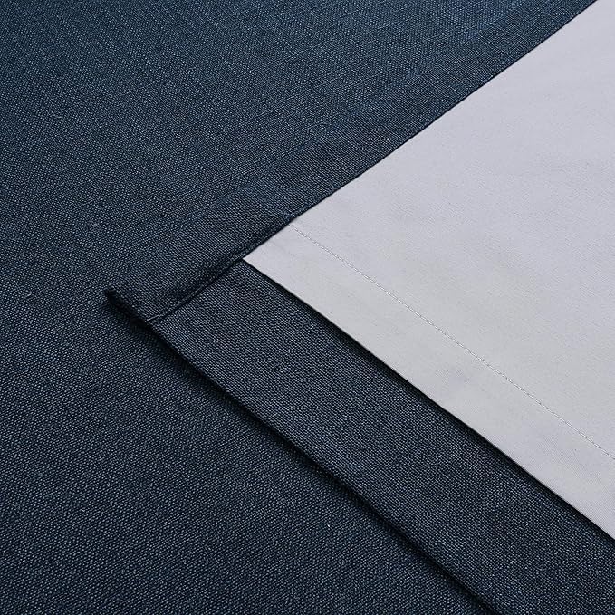 Vision Home Navy Blue Pinch Pleated Full Blackout Curtains Linen Blended Room - Image 6
