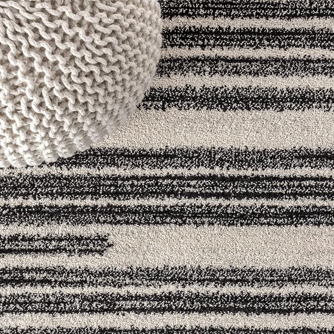 JONATHAN Y Khalil Modern Berber Stripe Cream/Black 6x6 Square Indoor Area Rug - Image 4