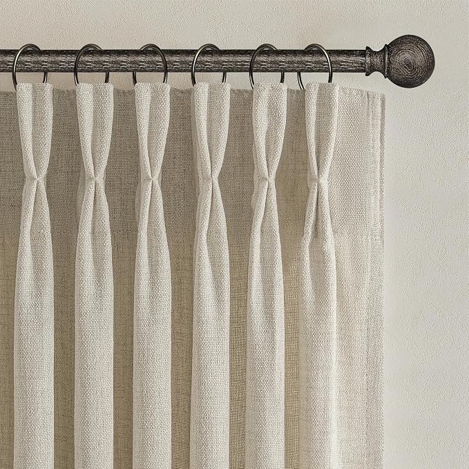 Warm Beige Flax Linen Memory Trained Pinch Pleated Sheer Curtains 90 Inches Long - Image 2