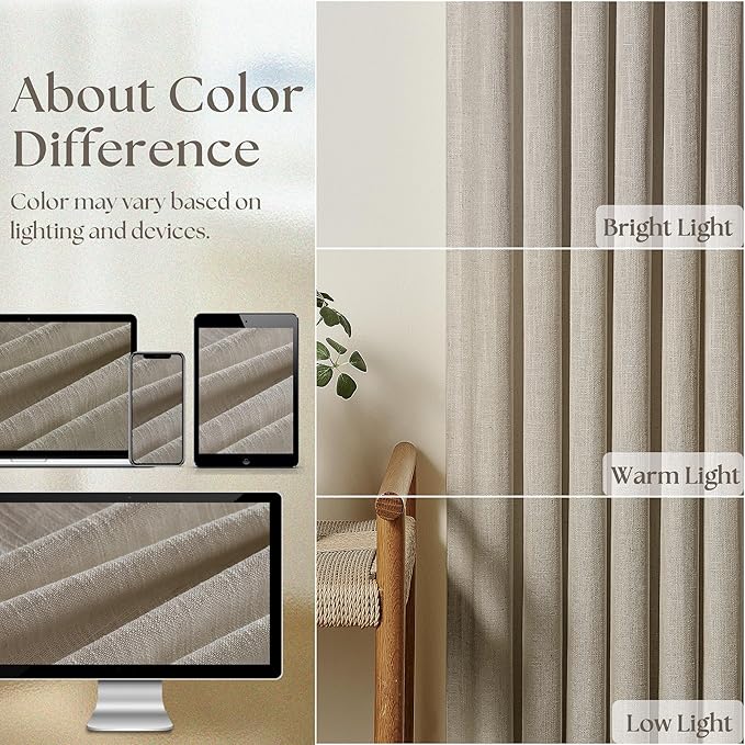 Burlywood Birch Taupe Pinch Pleated Linen W60xL102 Inch Curtains | - Image 3