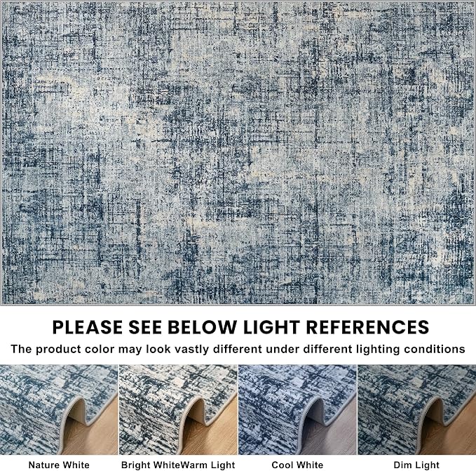 9x12 Washable Area Rug for Living Room Bedroom: Non-Slip Modern Blue Gold | - Image 9